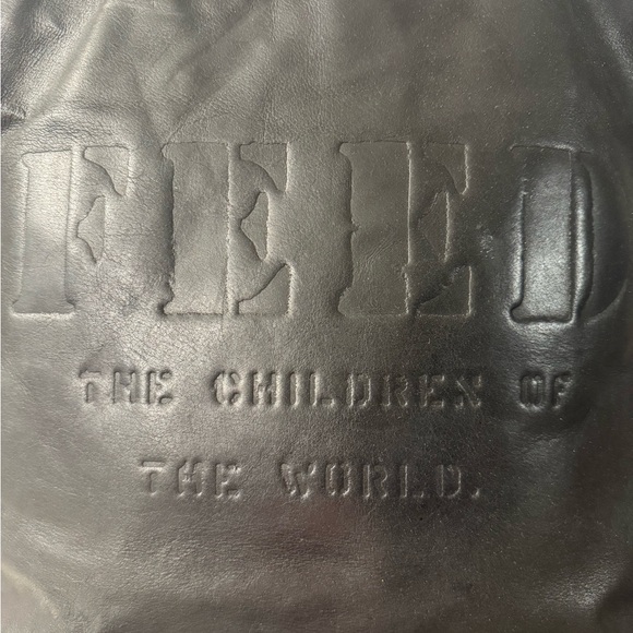 Black FEED The Children Of The World Black Leather Tote Bag - Picture 3 of 9